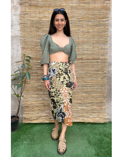 Vintage printed wrap skirt midi M