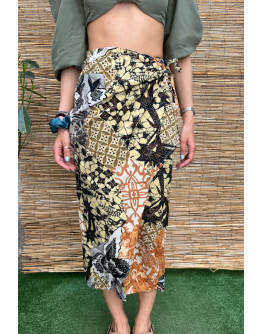 Vintage printed wrap skirt midi M