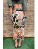 Vintage printed wrap skirt midi M