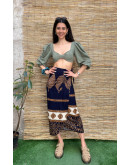Vintage printed wrap skirt maxi