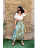 Silk printed double faced wrap skirt maxi 