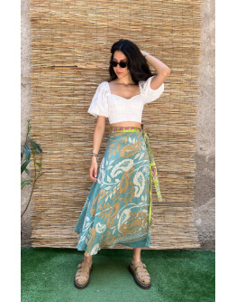 Silk printed double faced wrap skirt maxi 