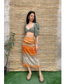 Vintage printed wrap skirt maxi M-L