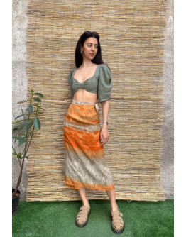 Vintage printed wrap skirt maxi M-L