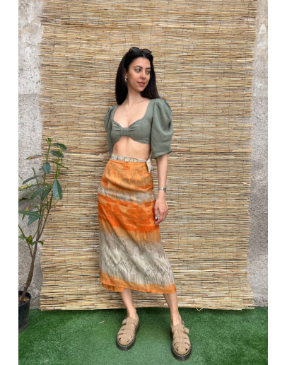Vintage printed wrap skirt maxi M-L