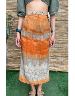 Vintage printed wrap skirt maxi M-L