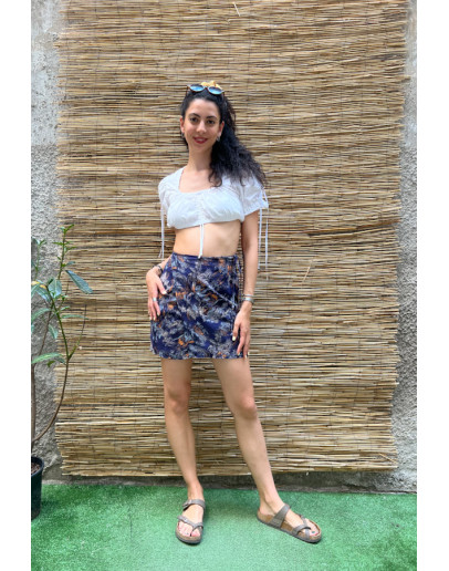 Vintage silk printed wrap skirt mini