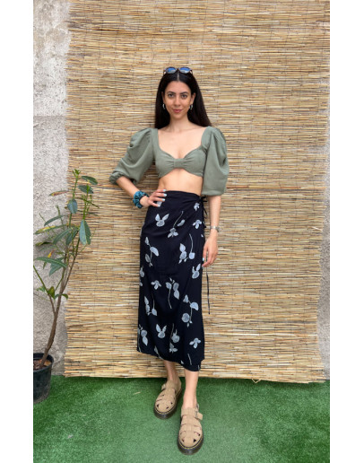 Vintage floral wrap skirt midi 