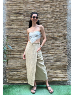 Vintage λινή wrap φούστα maxi M