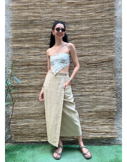 Vintage λινή wrap φούστα maxi M