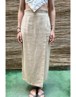 Vintage λινή wrap φούστα maxi M