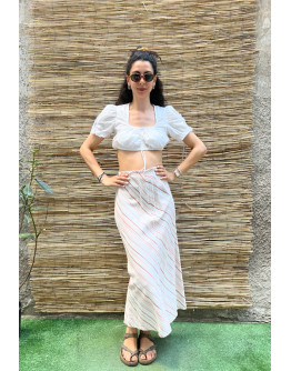 Vintage λινή ριγέ φούστα maxi L