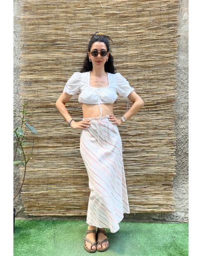 Vintage λινή ριγέ φούστα maxi L