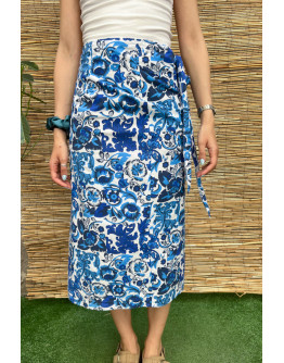 Vintage printed wrap skirt midi