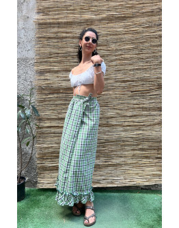 Vintage καρό wrap φούστα maxi XXS