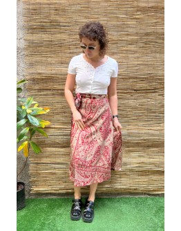 Vintage εμπριμέ double faced wrap φούστα midi