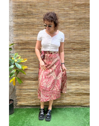 Vintage εμπριμέ double faced wrap φούστα midi
