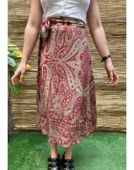 Vintage εμπριμέ double faced wrap φούστα midi