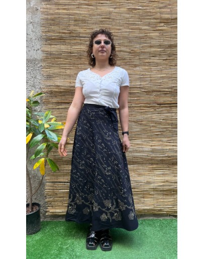 Vintage εμπριμέ wrap φούστα maxi
