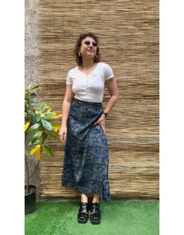 Vintage μεταξωτή εμπριμέ wrap φούστα maxi
