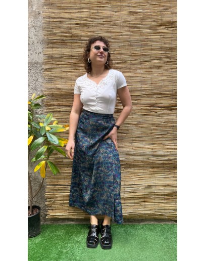 Vintage μεταξωτή εμπριμέ wrap φούστα maxi