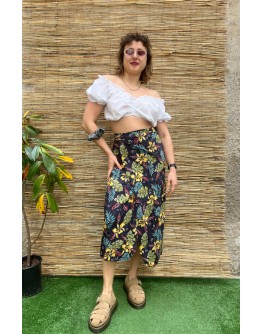 Vintage εμπριμέ wrap φούστα maxi