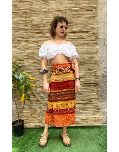 Vintage εμπριμέ wrap φούστα midi