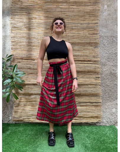 Vintage καρό wrap φούστα midi