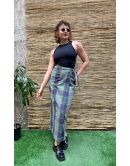 Vintage καρό wrap φούστα midi L
