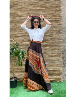 Vintage εμπριμέ wrap φούστα maxi