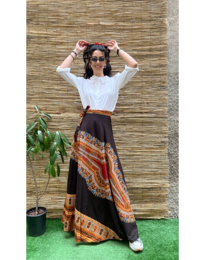 Vintage εμπριμέ wrap φούστα maxi