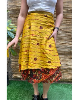 Vintage εμπριμέ double faced wrap φούστα midi