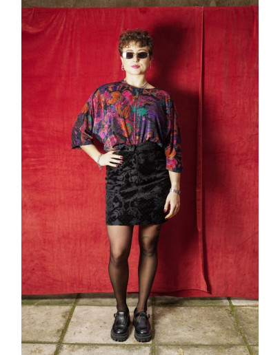 Vintage εμπριμέ βελούδινη φούστα S