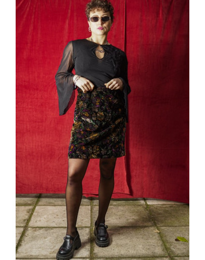 Vintage printed velvet skirt M