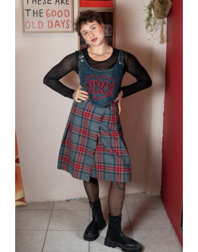 Vintage μάλλινη wrap καρό φούστα S