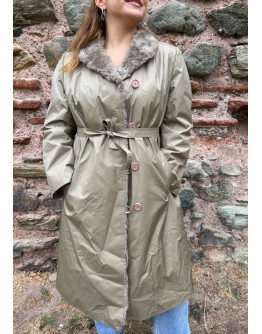 Vintage trench coat with a furry vest 
