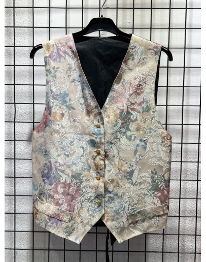 Vintage floral vest with embroidery L
