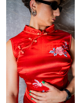 Vintage μεταξωτό Qipao φόρεμα S