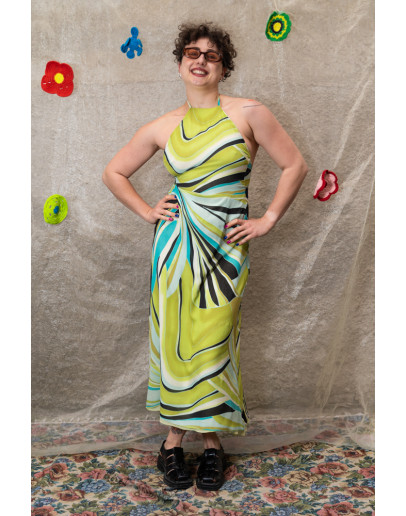 Vintage Υ2Κ μεταξωτό εμπριμέ φόρεμα S