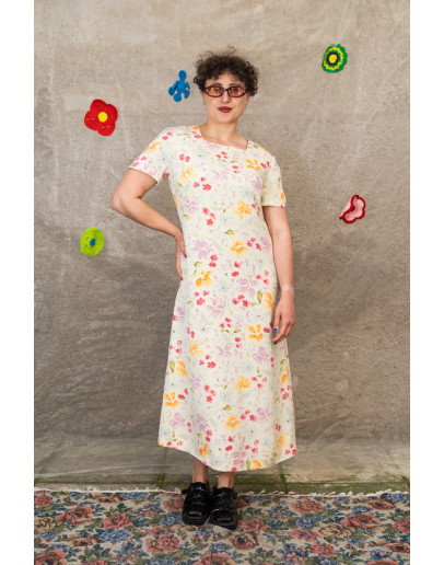 Vintage μεταξωτό φλοράλ φόρεμα L