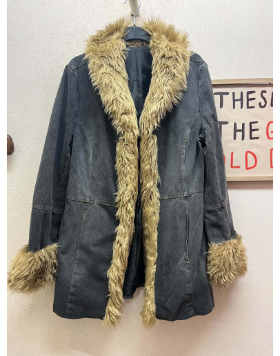 Vintage denim jacket με faux fur L