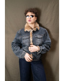 Vintage denim jacket με faux fur επένδυση M