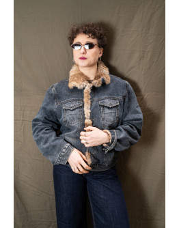 Vintage denim jacket με faux fur επένδυση M