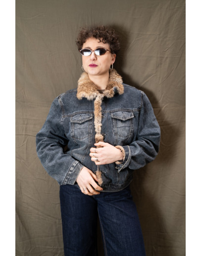 Vintage denim jacket με faux fur επένδυση M