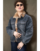Vintage denim jacket με faux fur επένδυση M