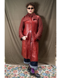 Vintage δερμάτινο jacket με πλεκτές λεπτομέρειες S-M