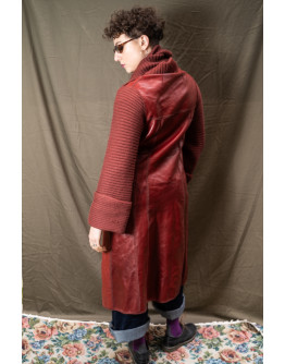 Vintage δερμάτινο jacket με πλεκτές λεπτομέρειες S-M