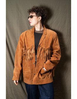 Vintage δερμάτινο τζάκετ με κρόσια L