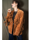 Vintage δερμάτινο τζάκετ με κρόσια L