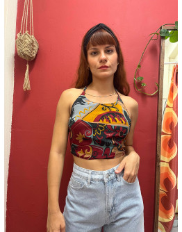 Μεταξωτό halter top διπλής όψης 